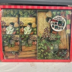 Holiday Snowman Cutting Board Set - Green and Red